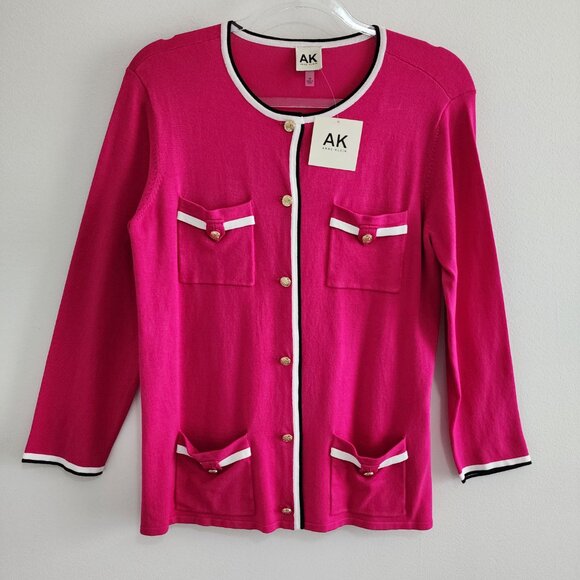 NWT Anne Klein Cardigan Sweater Size M Pink - Preppy - Picture 1 of 9